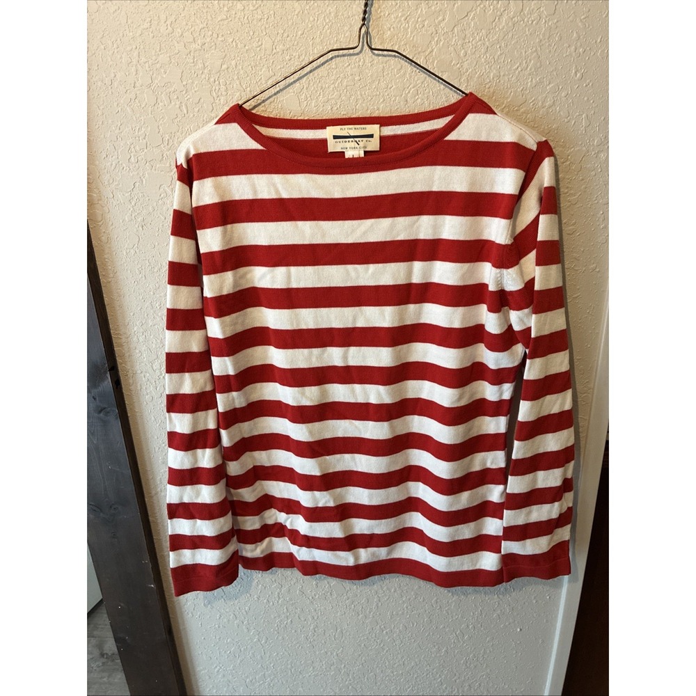 vtg ply the waters guideboat new york long sleeve shirt red/white large womens
